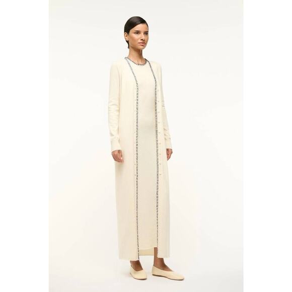 Staud Morrison Maxi Cardigan in Ivory Navy S - Picture 2 of 5